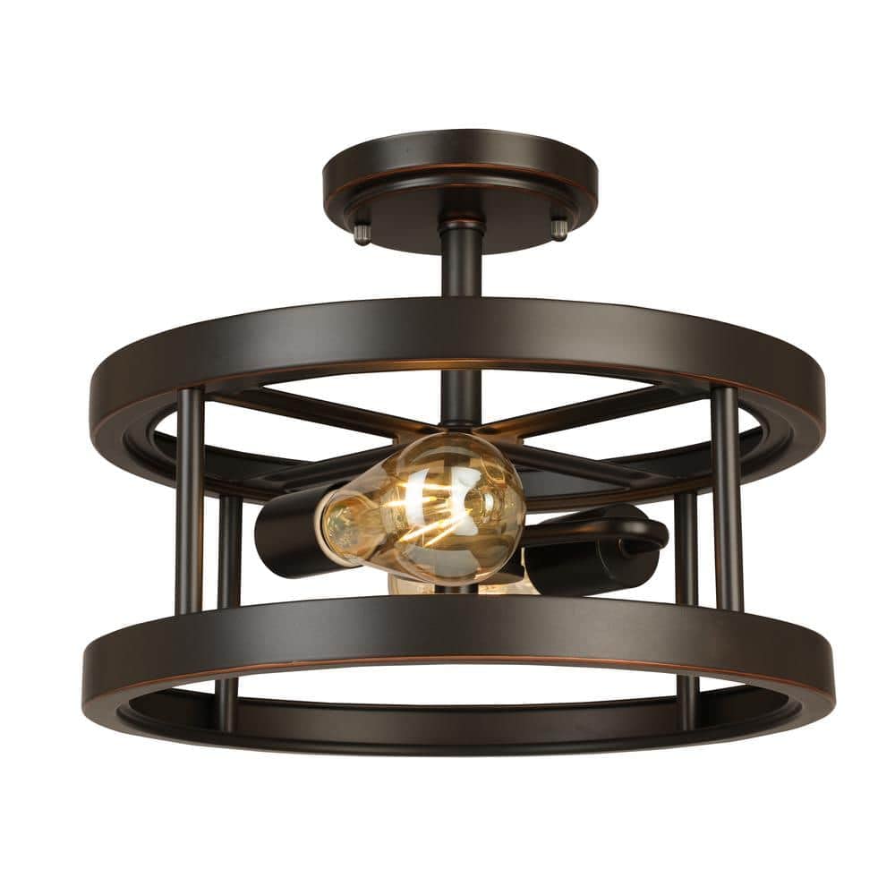 Hampton Bay Moreland 13 in. 2-Light Oil-Rubbed Bronze Semi-Flush